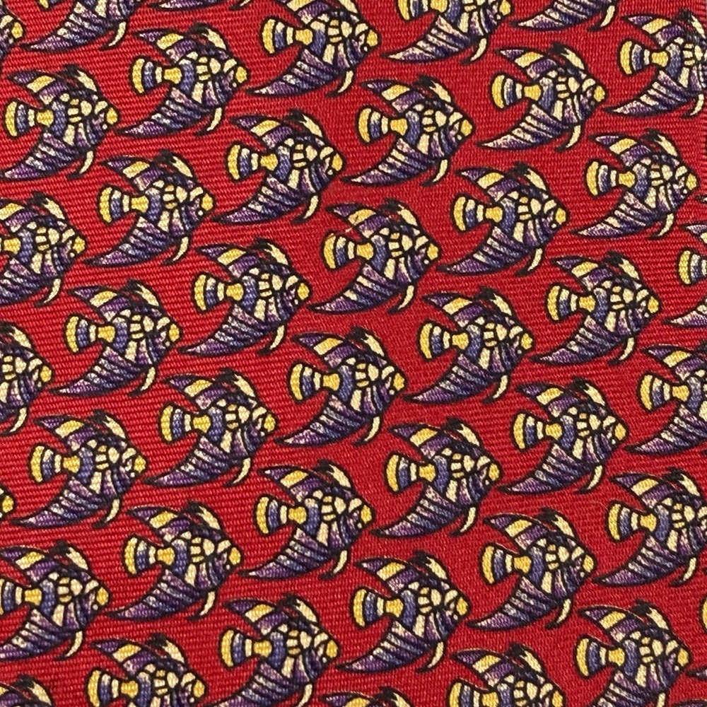 Vintage Christian Dior Monsieur Red Silk Tropical Fish Tie Made Italy 90s 56x3.7 - Picture 2 of 7